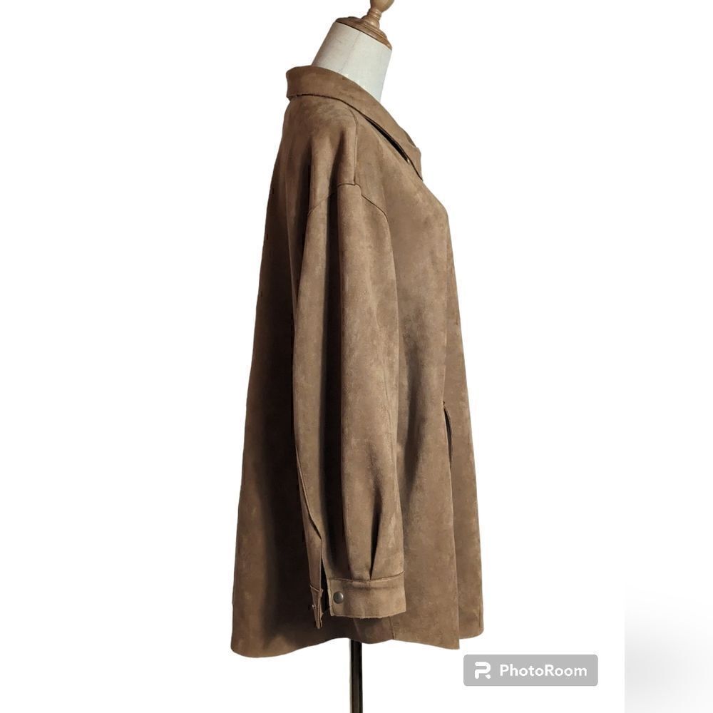 Marla Wynne Layers Faux Suede Tan Shirt Jacket - Picture 4 of 6